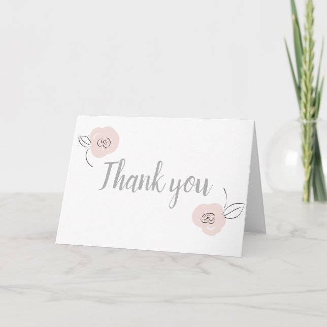 Girly Simple Flowers Grey And Light Pink Card (Front)