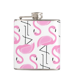 Girly Simple Modern Pink Flamingo Pattern Hip Flask