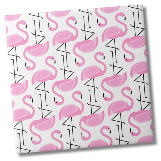 Girly Simple Modern Pink Flamingo Pattern Tile
