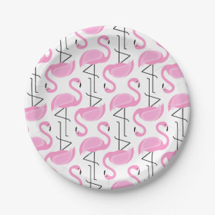Girly Simple Modern Tropical Pink Flamingo Pattern Paper Plate