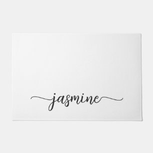 Girly Simple White Custom Monogram Name Script Doormat