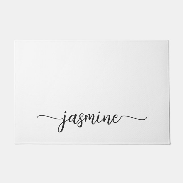 Girly Simple White Custom Monogram Name Script Doormat (Front)