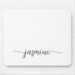Girly Simple White Personalized Monogram Name Mouse Pad