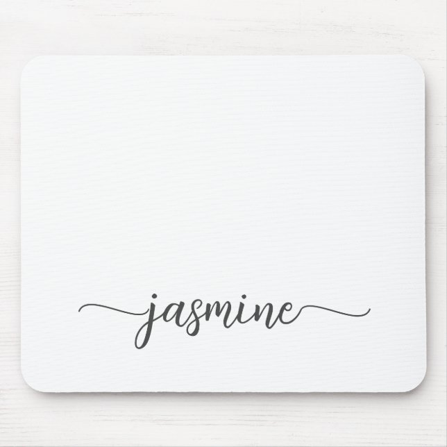 Girly Simple White Personalized Monogram Name Mouse Pad (Front)