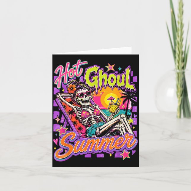 Girly Skeleton Halloween Beach Summerween Card (Front)