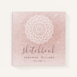 Girly Sketchbook Your Name Rose Gold Pink Glitter Notebook