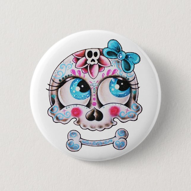 Girly skull 2 inch round button (Front)