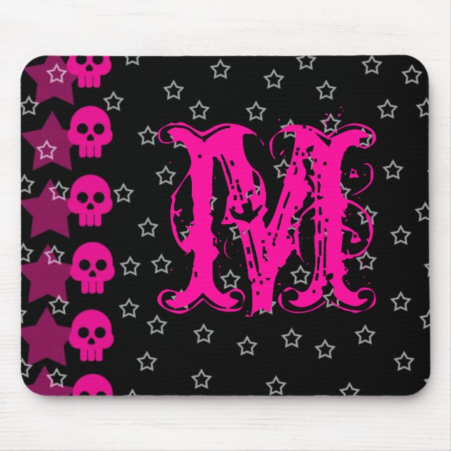 Girly Skull EMO Punk Monogram Initial Mouse Pad (Front)