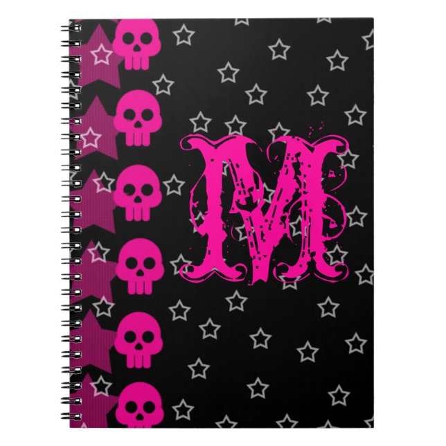 Girly Skull EMO Punk Monogram Initial Note Book (Front)