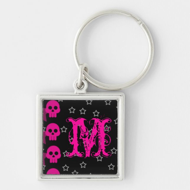 Girly Skull EMO Punk Rock Rocker Girl Key Chain (Front)