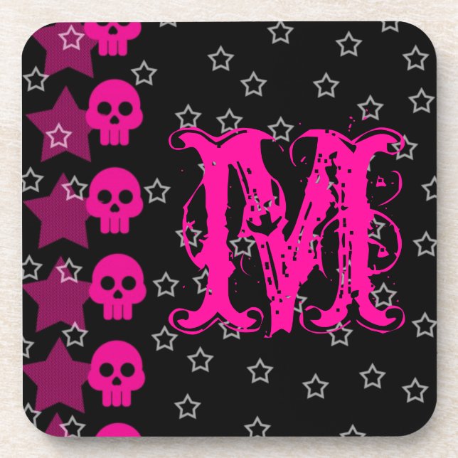 Girly Skull EMO Punk Rocker Monogram Drink Coaster (Front)