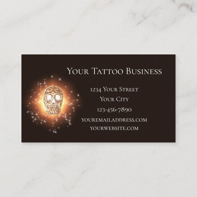Girly Skull Gothic Cool Gold Glitter Metallic Business Card (Back)