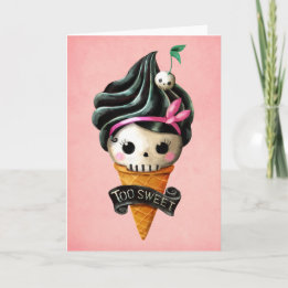 Girly Skull Ice Cream Cone Card