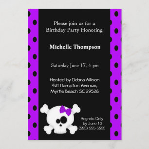 Girly Skull Purple Birthday Invitations