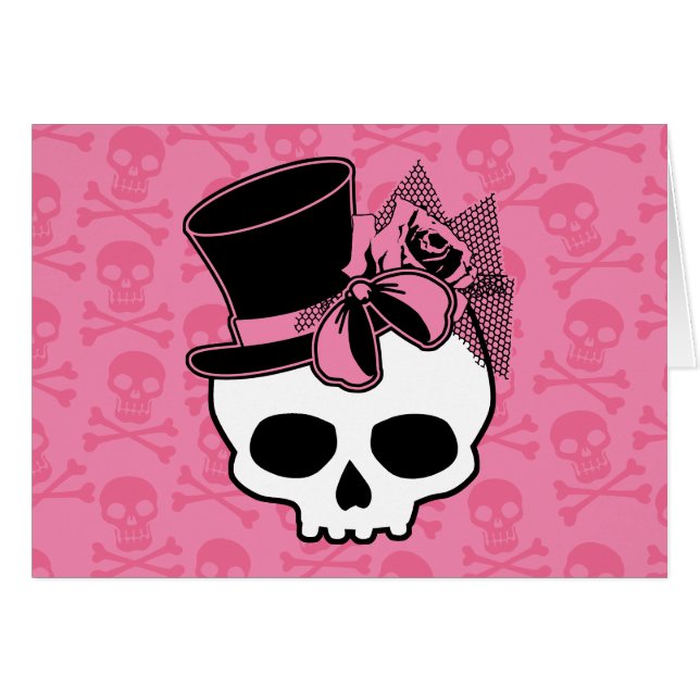 Girly Skull with Hat and Pink Bow (Front Horizontal)