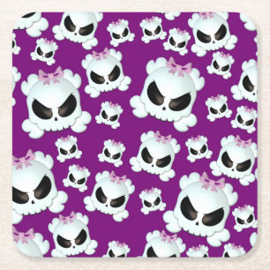 Girly Skullz Square Paper Coaster