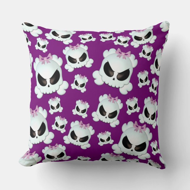 Girly Skullz Throw Pillow (Front)