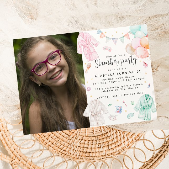 Girly Sleepover Slumber Photo Birthday Party Invitation (Creator Uploaded)