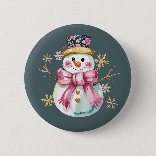 Girly Snowman Winter Holiday Christmas Cute  2 Inch Round Button (Front)