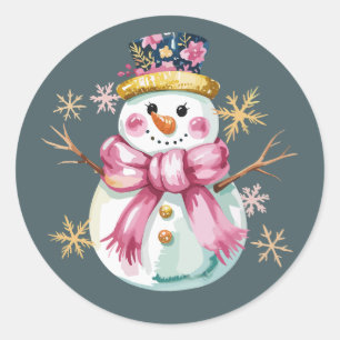 Girly Snowman Winter Holiday Christmas Cute Classic Round Sticker