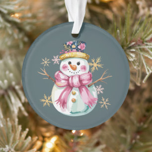Girly Snowman Winter Holiday Christmas Cute Ornament