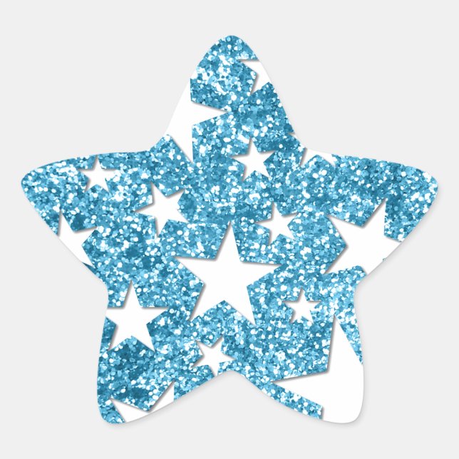 Girly Sparkle Faux Glitter Stars Light Blue Star Sticker (Front)