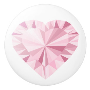 Girly Sparkly Diamond Pink Heart Ceramic Knob