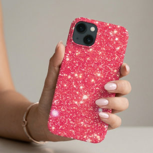 Girly Sparkly Faux Glitter Hot Pink Glitzy Glam iPhone 13 Case