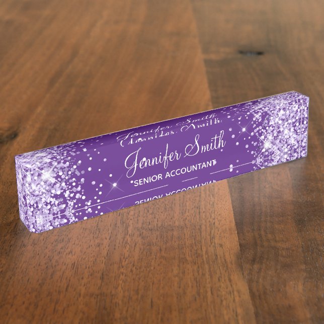 Girly Sparkly Lavender Glitter Royal Purple Nameplate (Side)