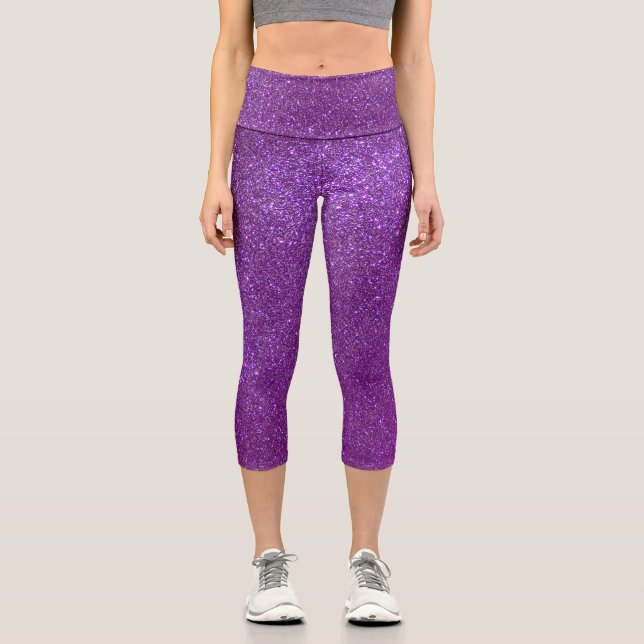 Girly Sparkly Royal Purple Glitter Capri Leggings (Front)