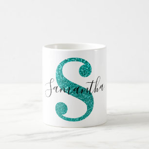 Girly Sparkly Teal Glitter Letter S Monogram Coffee Mug