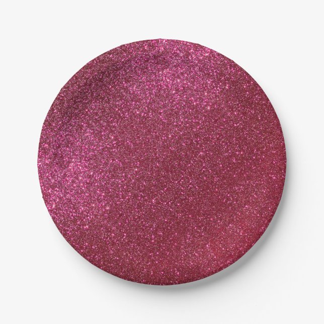 Girly Sparkly Wine Burgundy Red Glitter Paper Plate (Front)