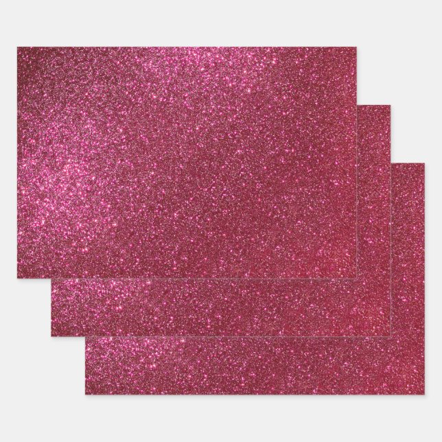 Girly Sparkly Wine Burgundy Red Glitter Wrapping Paper Sheet (Set)