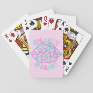 Girly Splashy & Sassy Pink Turquoise Mermaid Kiss Playing Cards