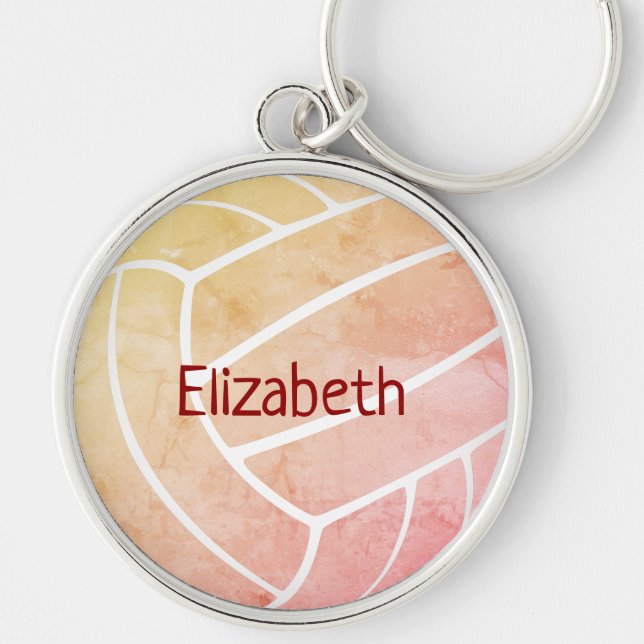 girly sports peach pink custom name volleyball keychain (Front)