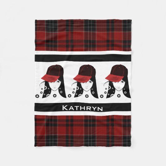 Girly & Sporty Girl Red Plaid Fleece Blanket