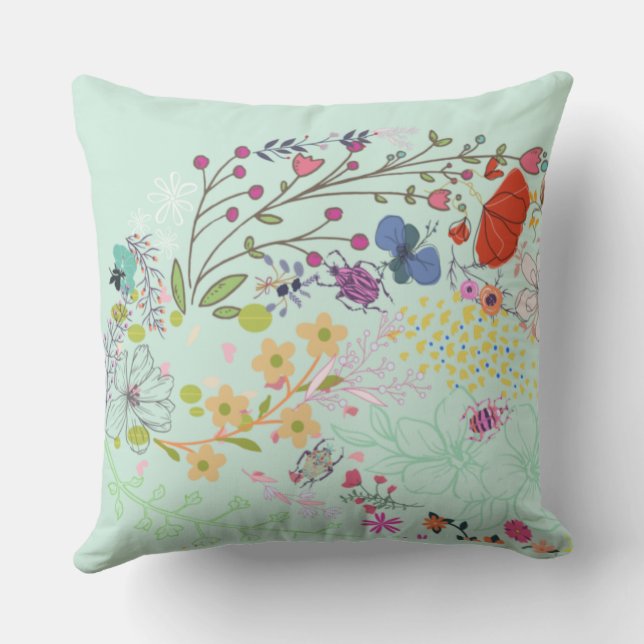 Girly Spring Floral Aquamarine  Outdoor Pillow (Back)