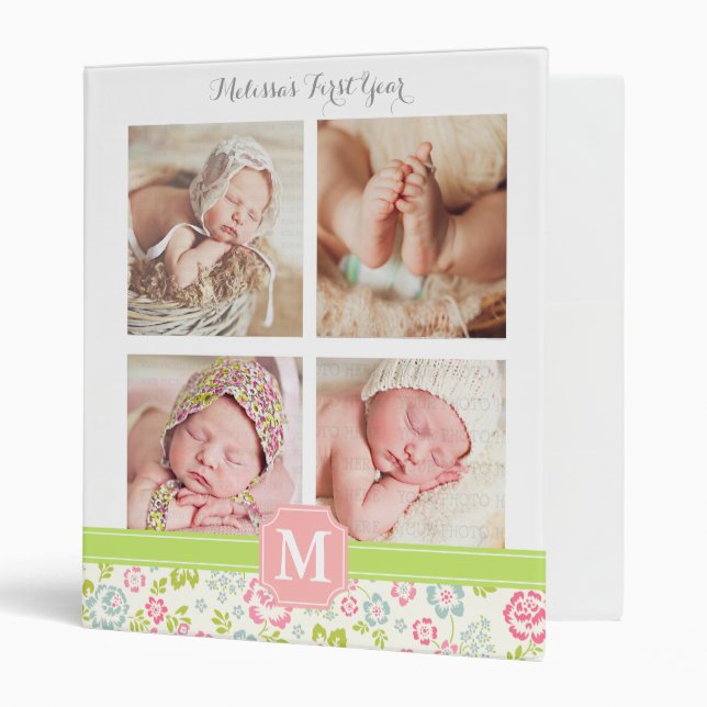 Girly Spring Floral Chevron Personalized Monogram Binder (Front/Inside)