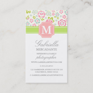 Girly Spring Floral Chevron Personalized Monogram Business Card