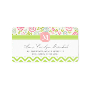 Girly Spring Floral Chevron Personalized Monogram Label