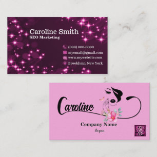 Girly Star Glitter Sparkles Elegant Pink QR Code Business Card