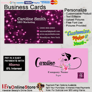 Girly Star Glitter Sparkles Elegant Pink QR Code Business Card