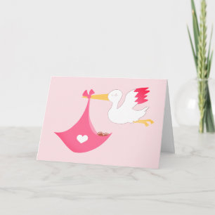 Girly Stork With A Baby Girl Bundle Of Joy Pink Card