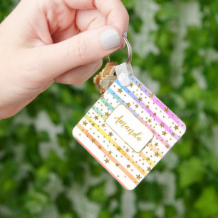 Girly stripes and stars keychain