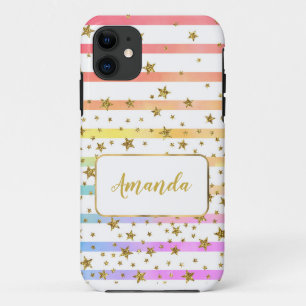 Girly stripes and stars personalized iPhone 11 case