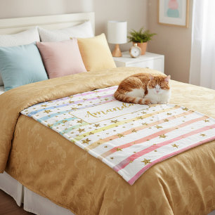 Girly stripes and stars  personalized fleece blanket