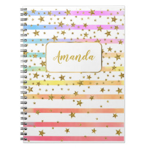 Girly stripes and stars personalized notebook