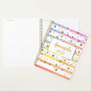 Girly stripes and stars personalized planner