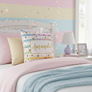 Girly stripes and stars personalized throw pillow