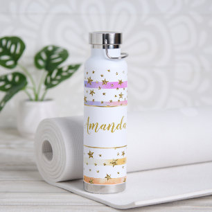 Girly stripes and stars  personalized water bottle